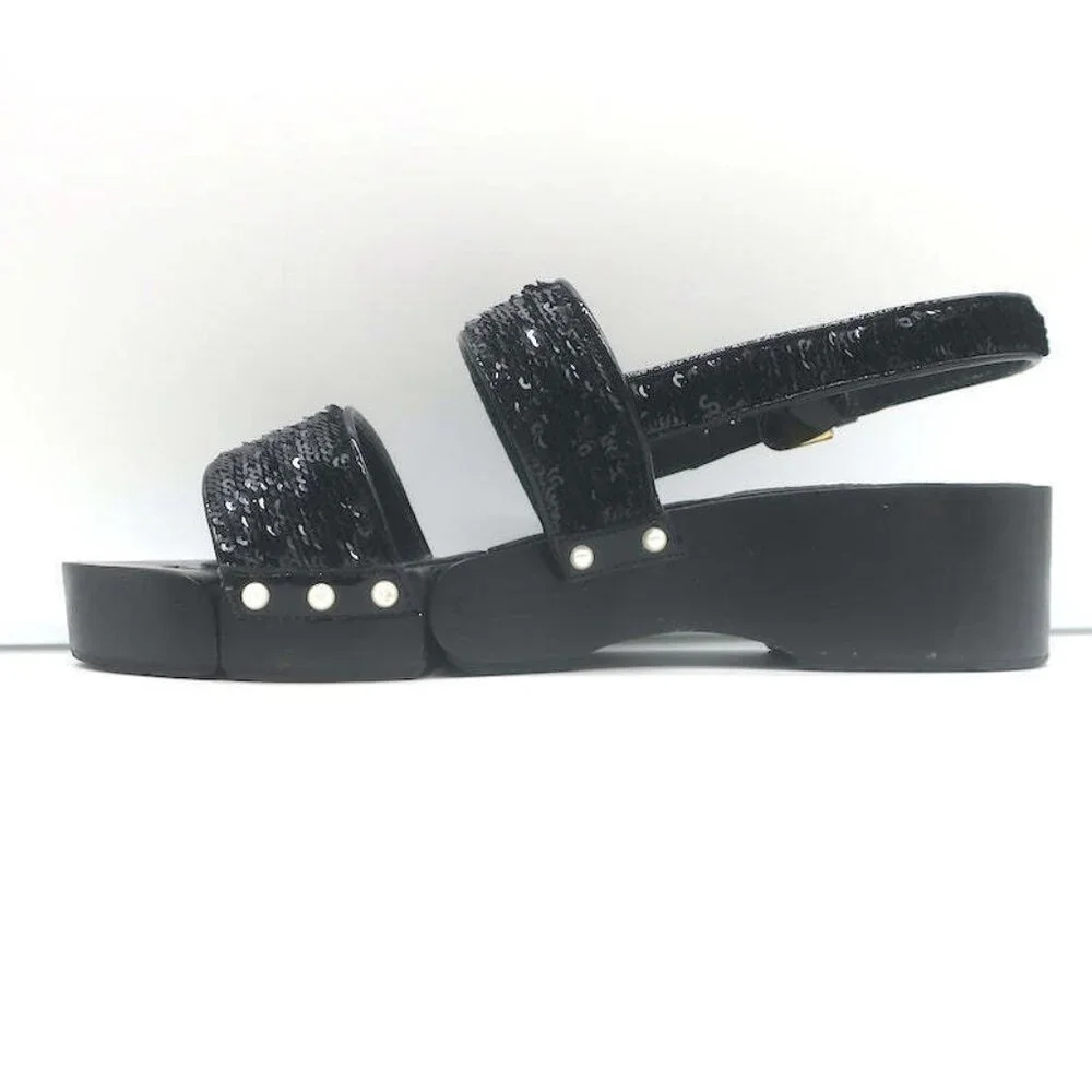 Chanel 16C Sequin Slingback Sandals Black Size 38.5